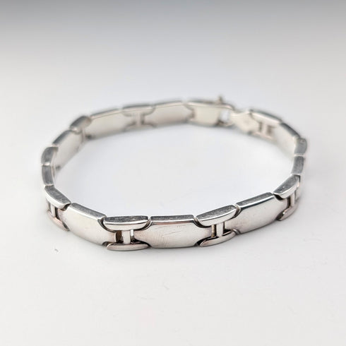 British Vintage Sterling Silver Panel Link Bracelet, 32g, WSG
