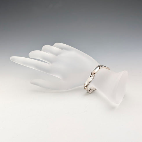 British Vintage Sterling Silver Panel Link Bracelet, 32g, WSG