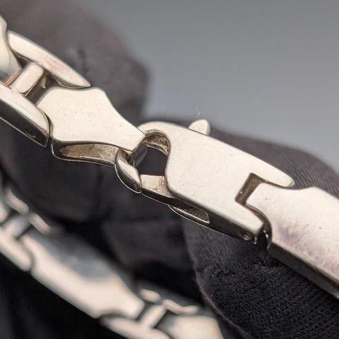 British Vintage Sterling Silver Panel Link Bracelet, 32g, WSG