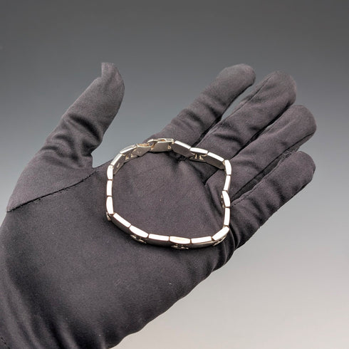 British Vintage Sterling Silver Panel Link Bracelet, 32g, WSG