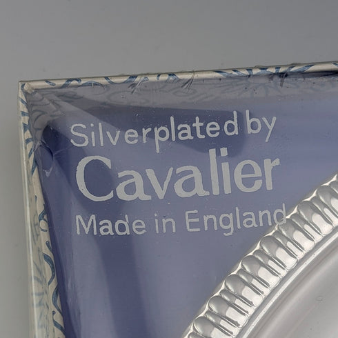 Vintage British silver-plated round tray, 21cm diameter, Cavalier, unopened
