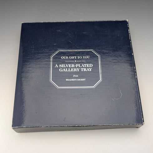 Vintage British silver-plated gallery tray, 23cm diameter, Reader's Digest, boxed