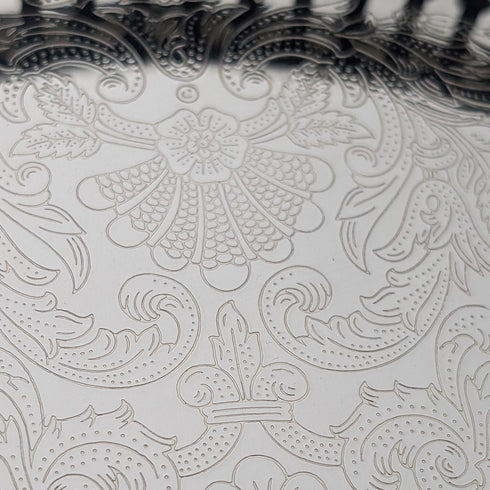 Vintage British silver-plated gallery tray, 23cm diameter, Reader's Digest, boxed