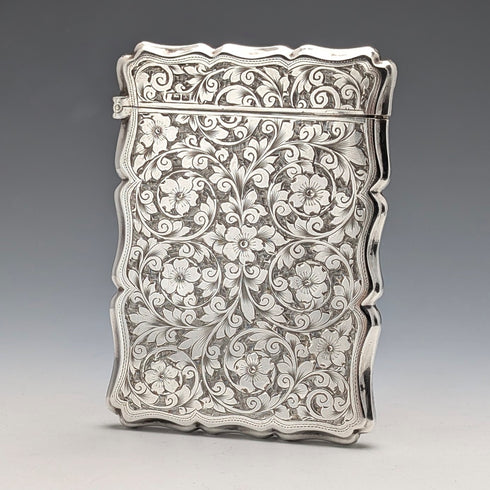 1901 British Antique Relief Sterling Silver Card Case, 70g, Colen Hewer, Cheshire