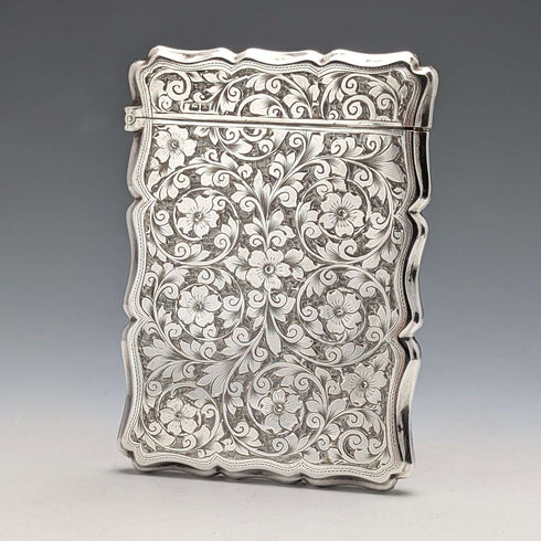 1901 British Antique Relief Sterling Silver Card Case, 70g, Colen Hewer, Cheshire