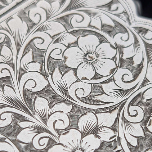 1901 British Antique Relief Sterling Silver Card Case, 70g, Colen Hewer, Cheshire