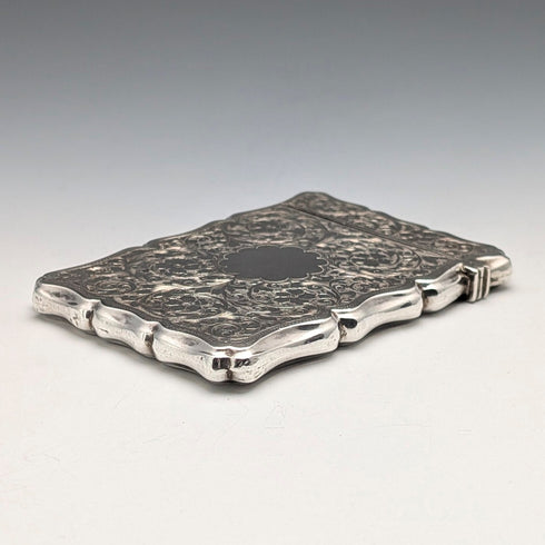 1901 British Antique Relief Sterling Silver Card Case, 70g, Colen Hewer, Cheshire