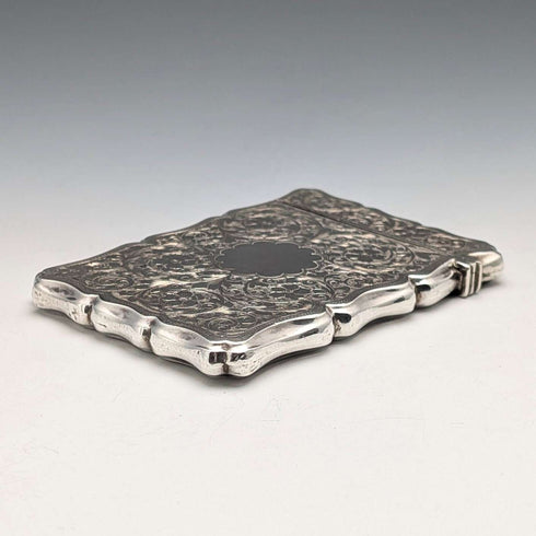 1901 British Antique Relief Sterling Silver Card Case, 70g, Colen Hewer, Cheshire