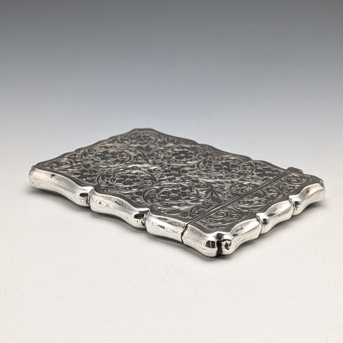 1901 British Antique Relief Sterling Silver Card Case, 70g, Colen Hewer, Cheshire