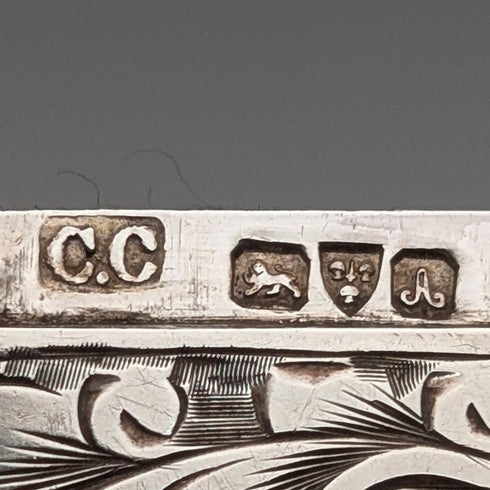 1901 British Antique Relief Sterling Silver Card Case, 70g, Colen Hewer, Cheshire
