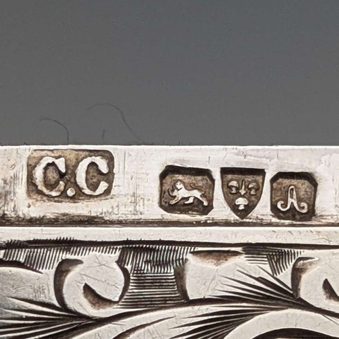 1901 British Antique Relief Sterling Silver Card Case, 70g, Colen Hewer, Cheshire