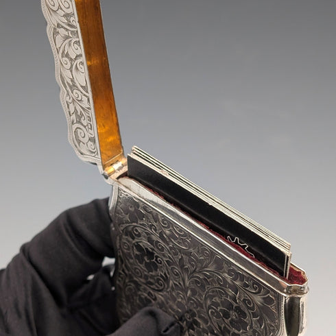 1901 British Antique Relief Sterling Silver Card Case, 70g, Colen Hewer, Cheshire