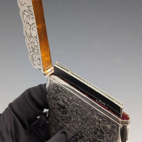 1901 British Antique Relief Sterling Silver Card Case, 70g, Colen Hewer, Cheshire