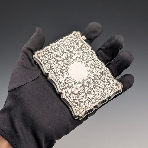 1901 British Antique Relief Sterling Silver Card Case, 70g, Colen Hewer, Cheshire