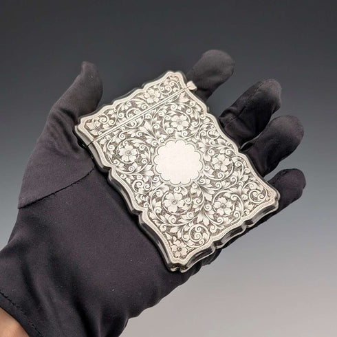 1901 British Antique Relief Sterling Silver Card Case, 70g, Colen Hewer, Cheshire