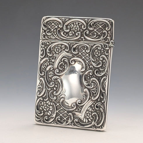 1898 British Antique Relief Sterling Silver Card Case, 69g, by Matthew John Jessop