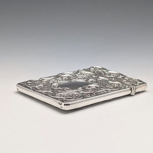 1898 British Antique Relief Sterling Silver Card Case, 69g, by Matthew John Jessop