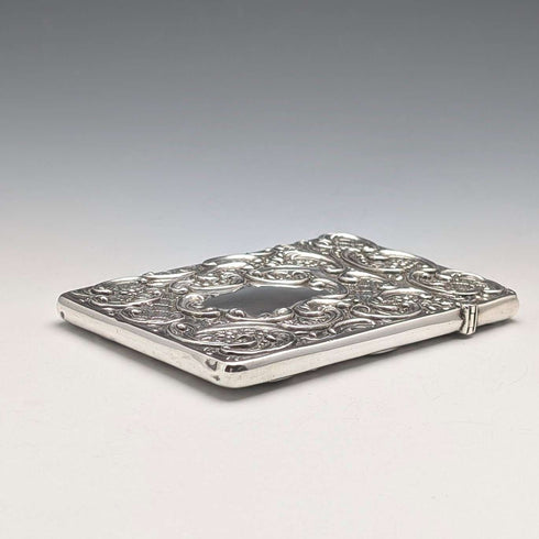 1898 British Antique Relief Sterling Silver Card Case, 69g, by Matthew John Jessop