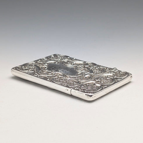 1898 British Antique Relief Sterling Silver Card Case, 69g, by Matthew John Jessop