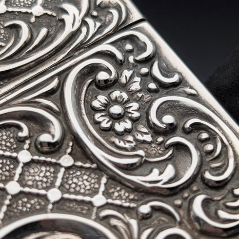 1898 British Antique Relief Sterling Silver Card Case, 69g, by Matthew John Jessop