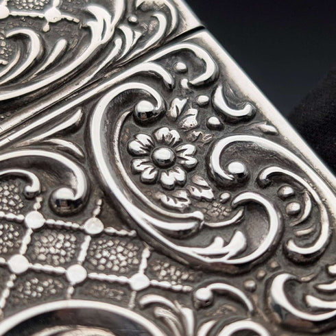 1898 British Antique Relief Sterling Silver Card Case, 69g, by Matthew John Jessop