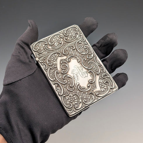 1898 British Antique Relief Sterling Silver Card Case, 69g, by Matthew John Jessop