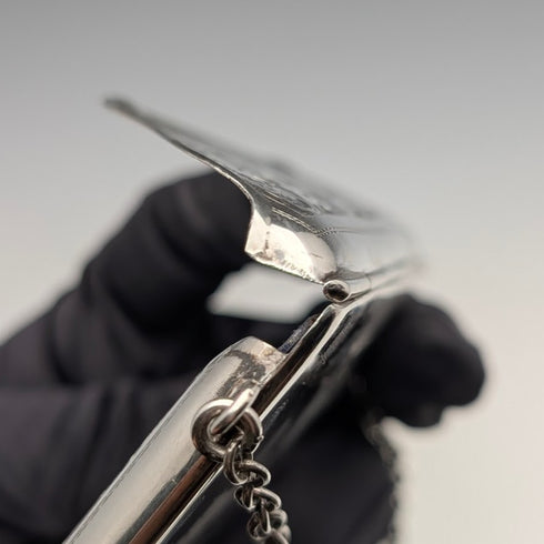 1907 British Antique Sterling Silver Card Case with Chain, 89g, Colen Hewer, Cheshire