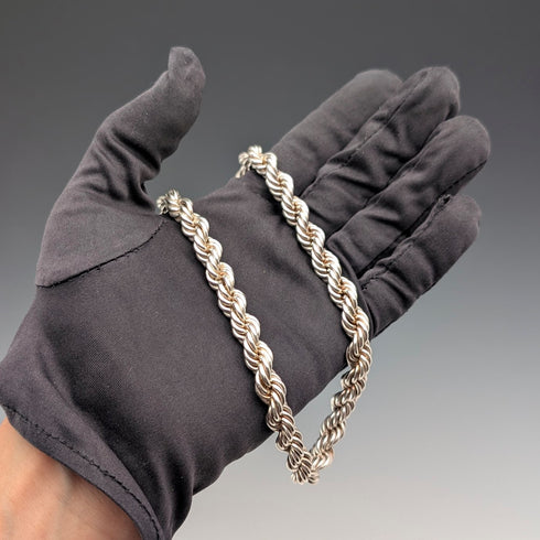 英国ヴィンテージ 純銀製 極太ツイストチェーン ネックレス42cm 37.9g DN