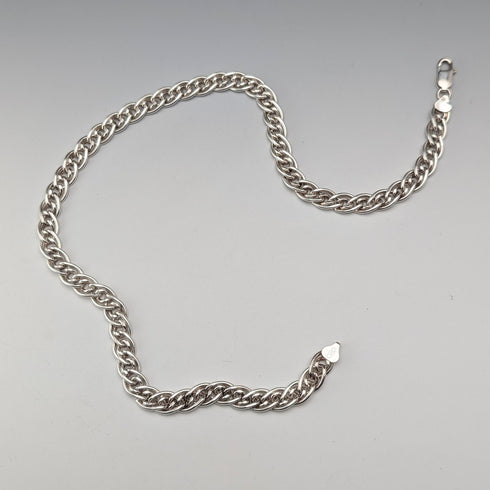 British Vintage Sterling Silver Double Curb Chain Necklace 45cm 50g BJB
