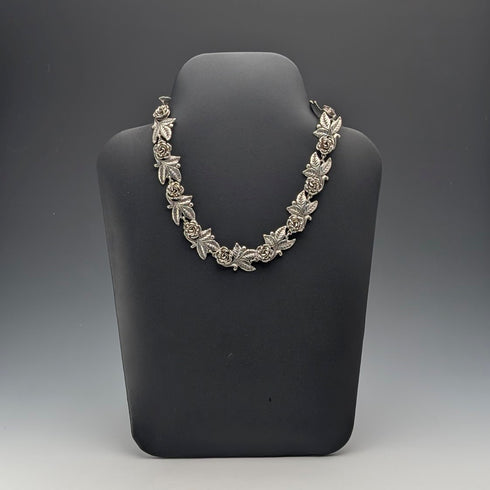 Vintage Sterling Silver Rose Flower Chain Necklace, 43cm, 65g