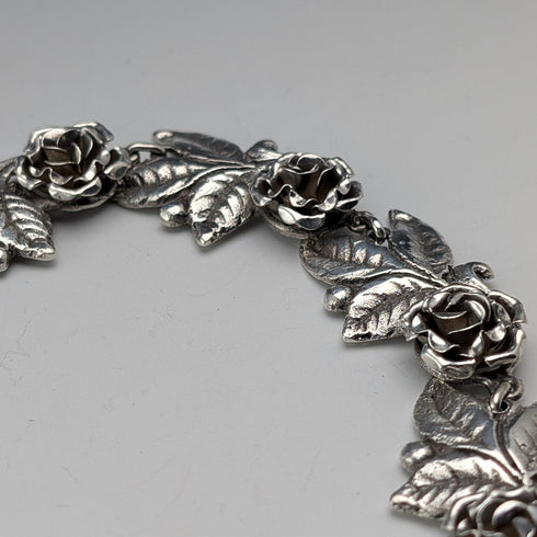 Vintage Sterling Silver Rose Flower Chain Necklace, 43cm, 65g