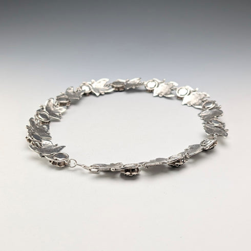 Vintage Sterling Silver Rose Flower Chain Necklace, 43cm, 65g