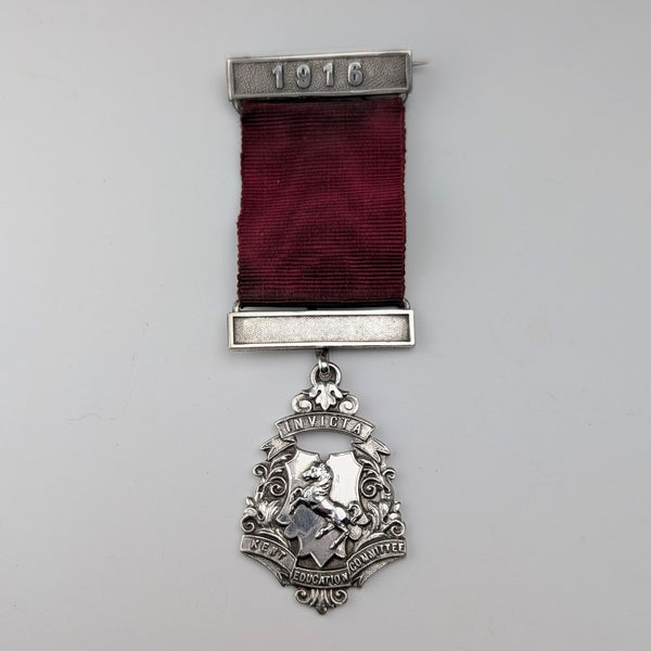 1915 British Antique Sterling Silver Perfect Attendance Award School Medal, Vaughton & Son