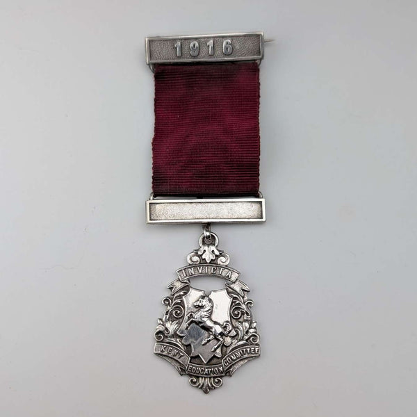 1915年 英國古董 純銀製 全勤獎表彰 學校獎章 Vaughton&Son