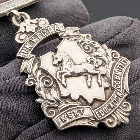 1915 British Antique Sterling Silver Perfect Attendance Award School Medal, Vaughton & Son