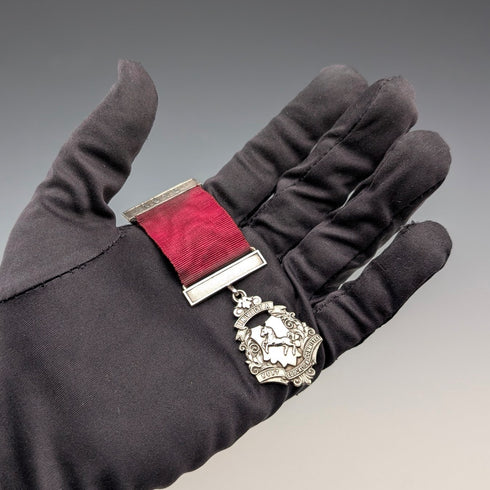 1915 British Antique Sterling Silver Perfect Attendance Award School Medal, Vaughton & Son