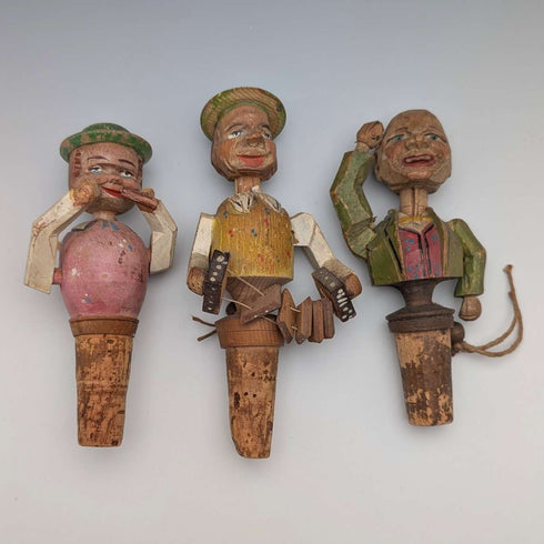 German Vintage Movable Figurine Wooden Bottle Stopper 3 Types ①