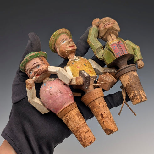 German Vintage Movable Figurine Wooden Bottle Stopper 3 Types ①