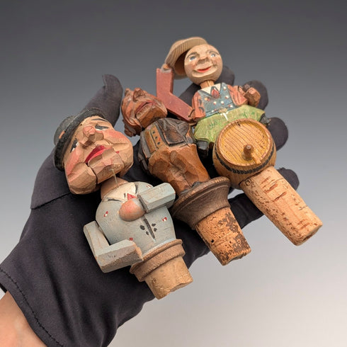 ドイツ ヴィンテージ 可動人形型 木製ボトルストッパー 3種②