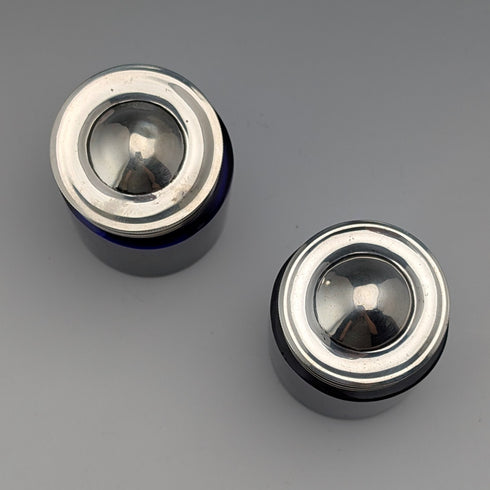 1905年 英国アンティーク 純銀蓋&コバルトガラス製 インク壺ペア C.S Harris&Sons Ltd