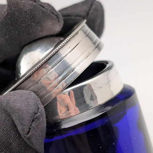 1905年 英国アンティーク 純銀蓋&コバルトガラス製 インク壺ペア C.S Harris&Sons Ltd