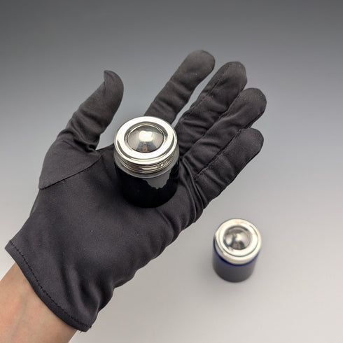 1905年 英国アンティーク 純銀蓋&コバルトガラス製 インク壺ペア C.S Harris&Sons Ltd