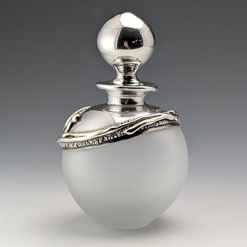 Early 20th Century Silver Overlay & Avalon Decorated Frosted Glass Perfume Bottle, DOMAR