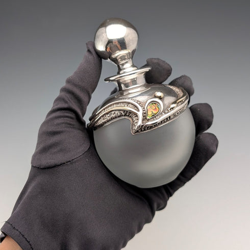 Early 20th Century Silver Overlay & Avalon Decorated Frosted Glass Perfume Bottle, DOMAR