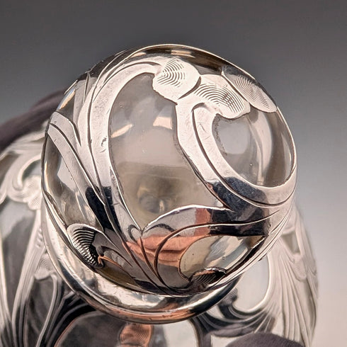 米国ヴィンテージ アール・ヌーヴォー シルバーオーバーレイ ガラス パフュームボトル 香水瓶