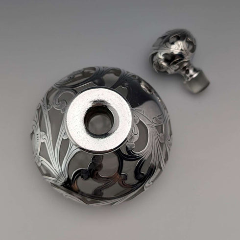 Vintage American Art Nouveau Silver Overlay Glass Perfume Bottle