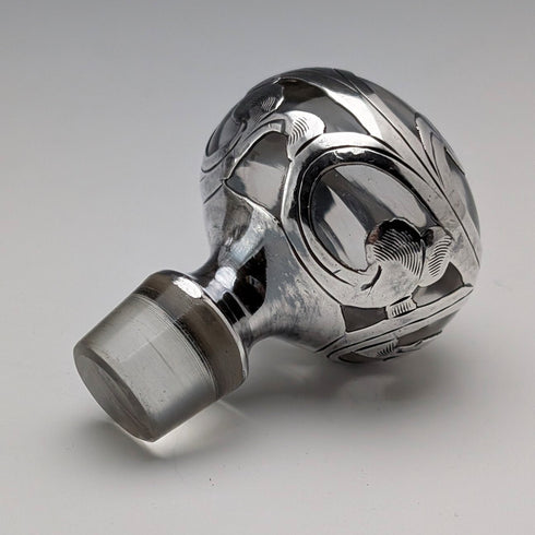 米国ヴィンテージ アール・ヌーヴォー シルバーオーバーレイ ガラス パフュームボトル 香水瓶