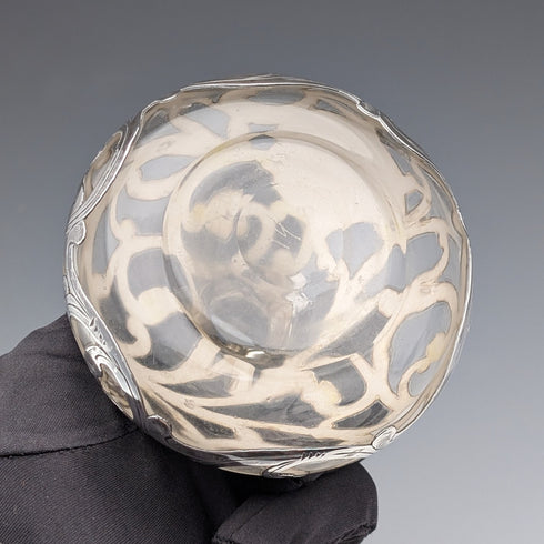 米国ヴィンテージ アール・ヌーヴォー シルバーオーバーレイ ガラス パフュームボトル 香水瓶