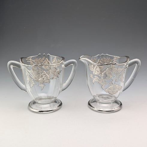 美國復古銀覆蓋糖碗與奶罐 Silver City Glass Co