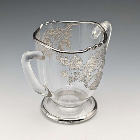 Vintage US Silver Overlay Sugar Bowl & Cream Jug, Silver City Glass Co.